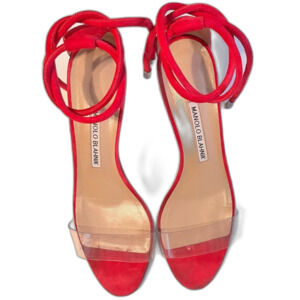 Manolo Blahnik Pink Sandals, PVC Band & Ankle Straps, Euro Size 39
